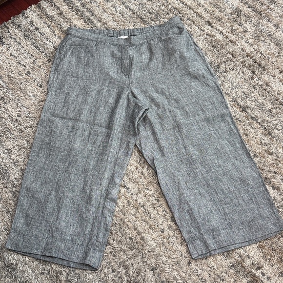 J. Jill Love Linen wide leg crop side zip black gray linen pants sz 2X - Picture 2 of 12